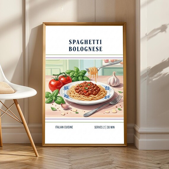 Spaghetti Bolognese Italian Cuisine Retro Food Poster Kitchen Art