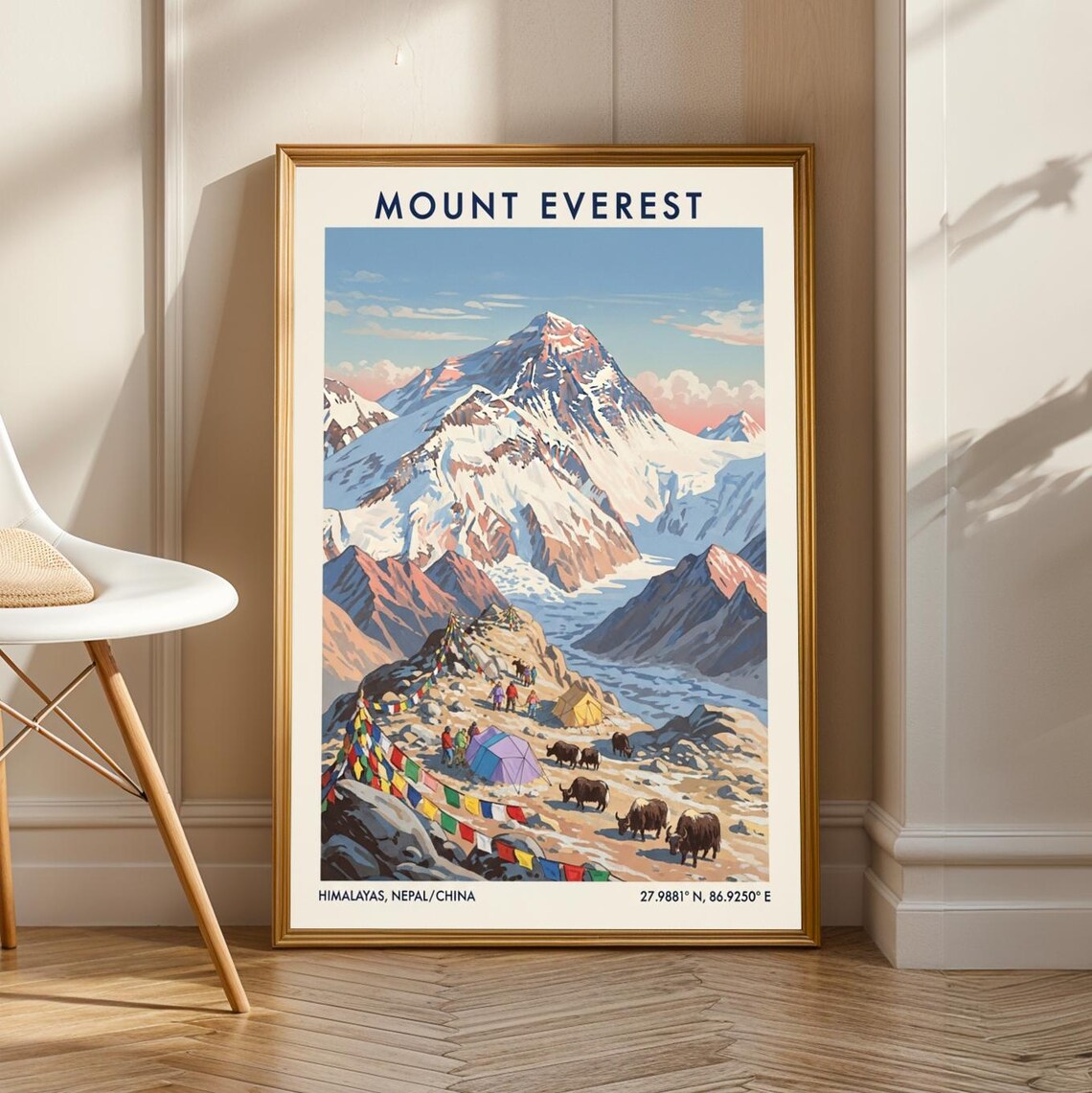 Mount Everest Himalayas Vintage Gouache Travel Poster