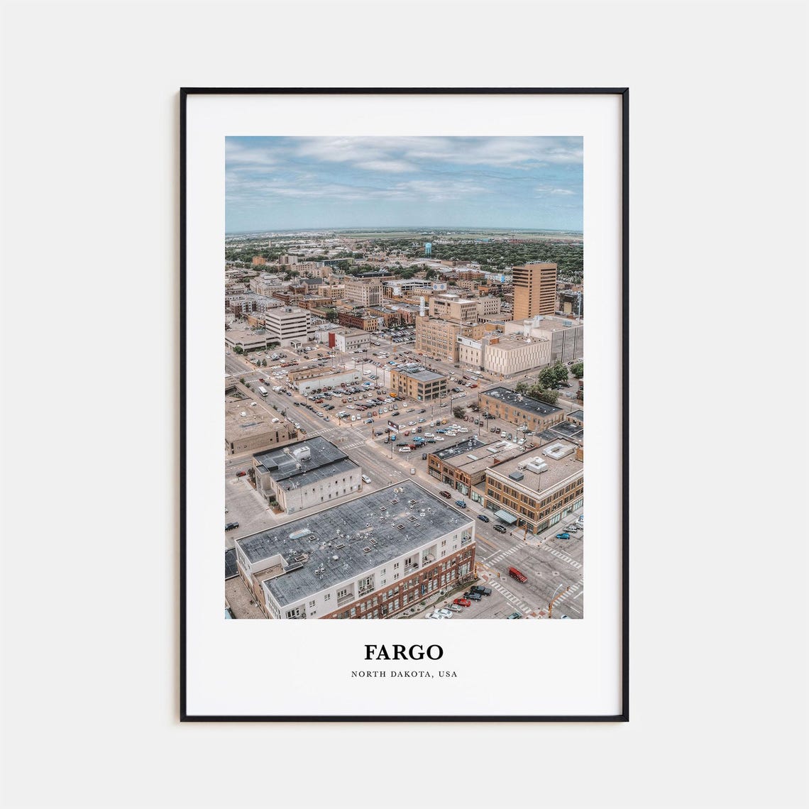 Fargo North Dakota Downtown Aerial City Grid View Travel Poster