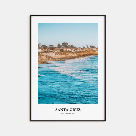 Santa Cruz California Ocean Cliffs Beach Houses Sunset Travel Photo Poster