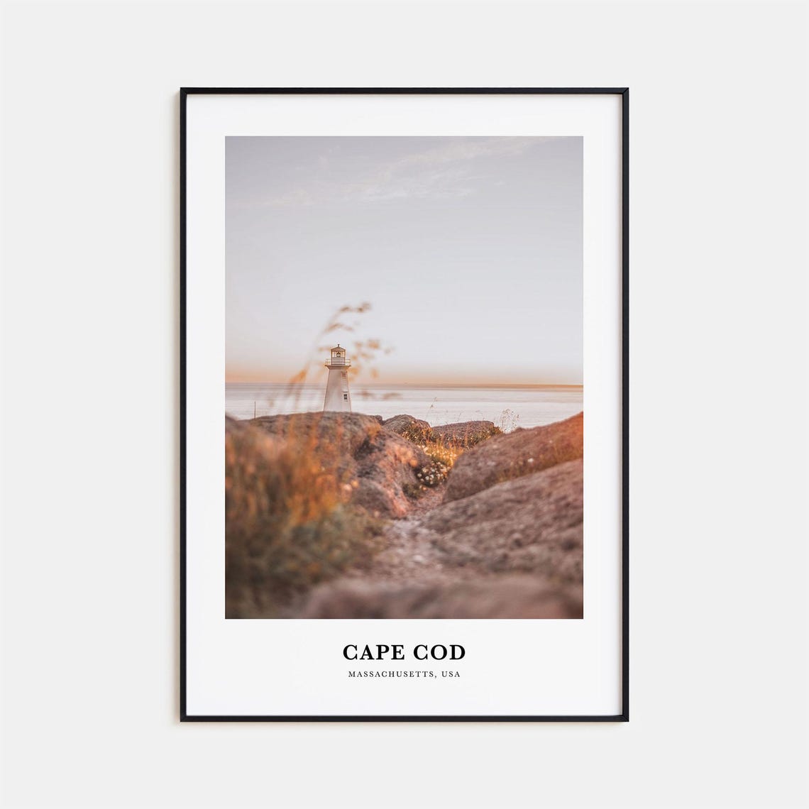 Cape Cod Massachusetts Lighthouse Rocky Shore Sunset Photo Poster