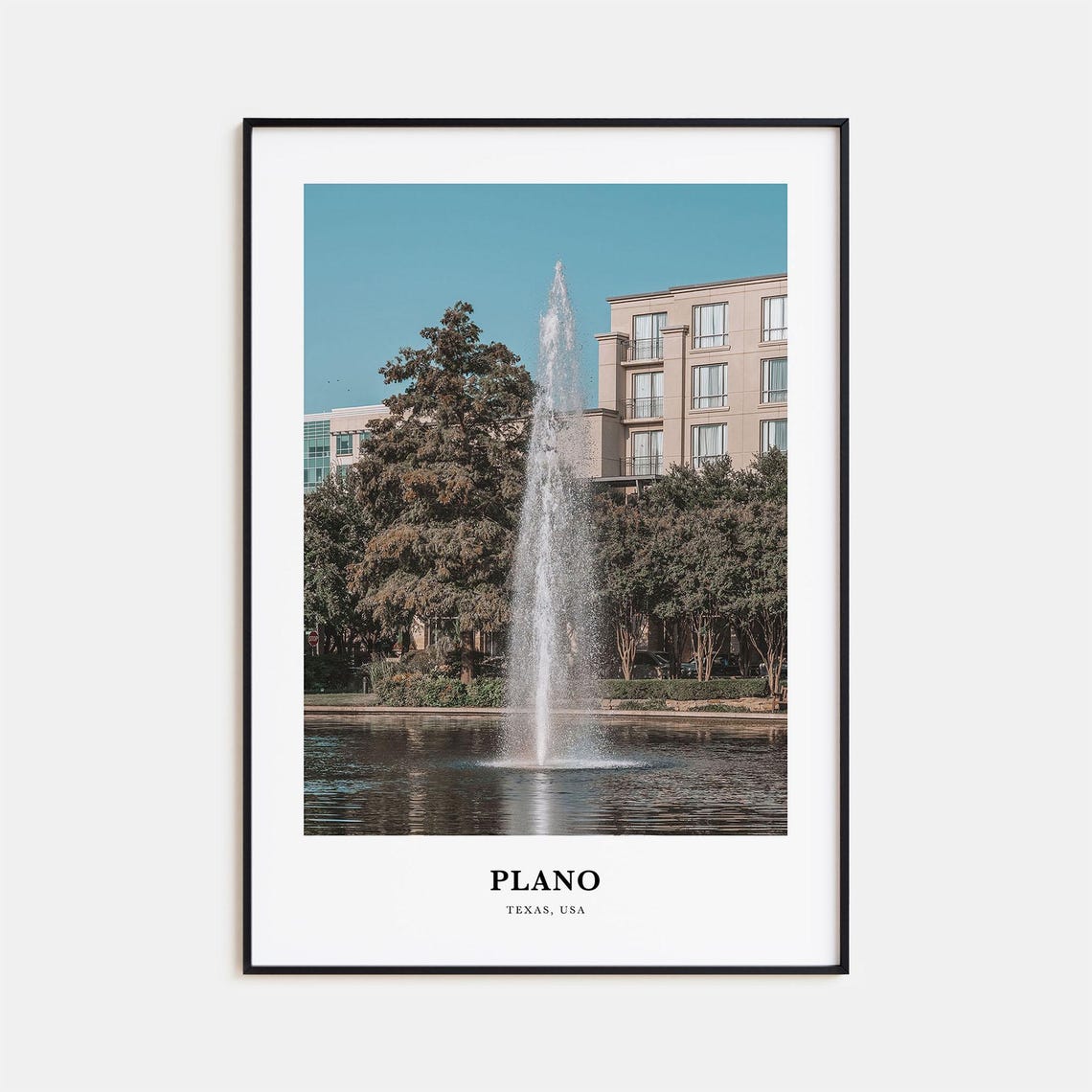 Plano Texas Downtown Fountain Lake Trees Urban Park Scene Poster