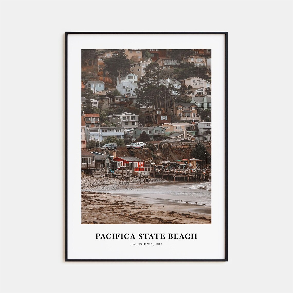 Pacifica State Beach Travel Poster, California Map
