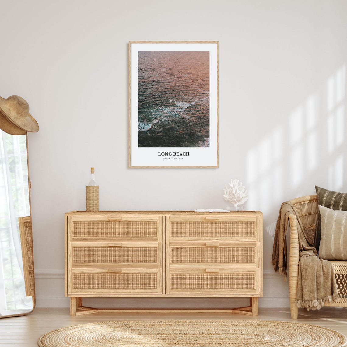 Long Beach California Ocean Waves Aerial Sunset Photo Poster - Image 2
