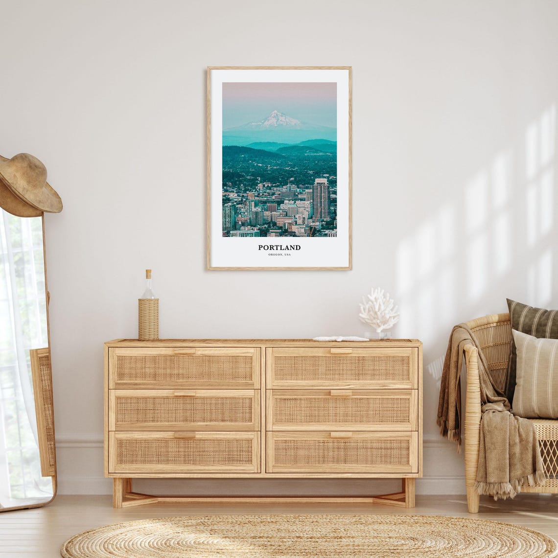Portland Oregon Skyline With Snowcapped Mount Hood Rising Poster - Image 2