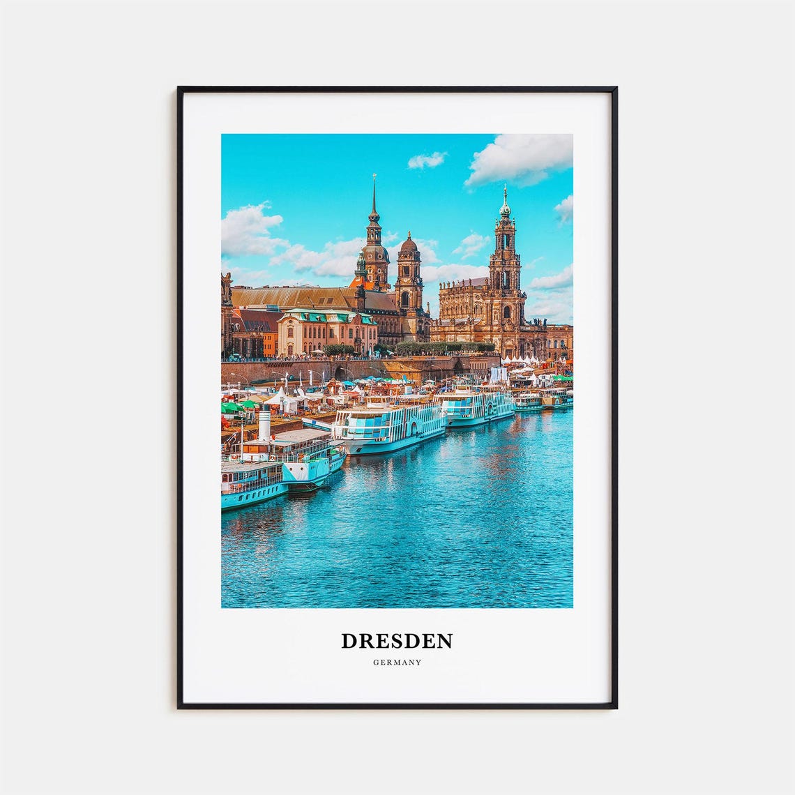 Dresden Germany Elbe Riverside Old Town Boats Minimalist Poster