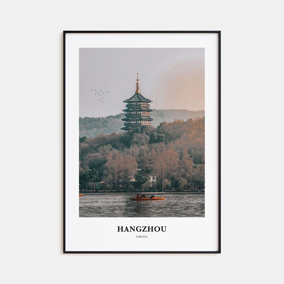 Serene Hangzhou China West Lake Pagoda Lakeside Travel Poster