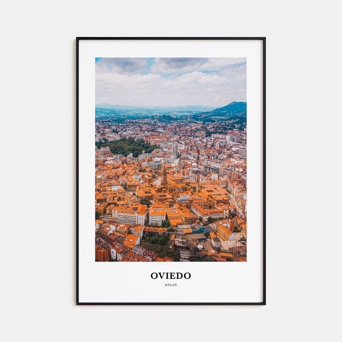 Oviedo Spain Old Town Orange Rooftops Cathedral Tower Aerial Poster