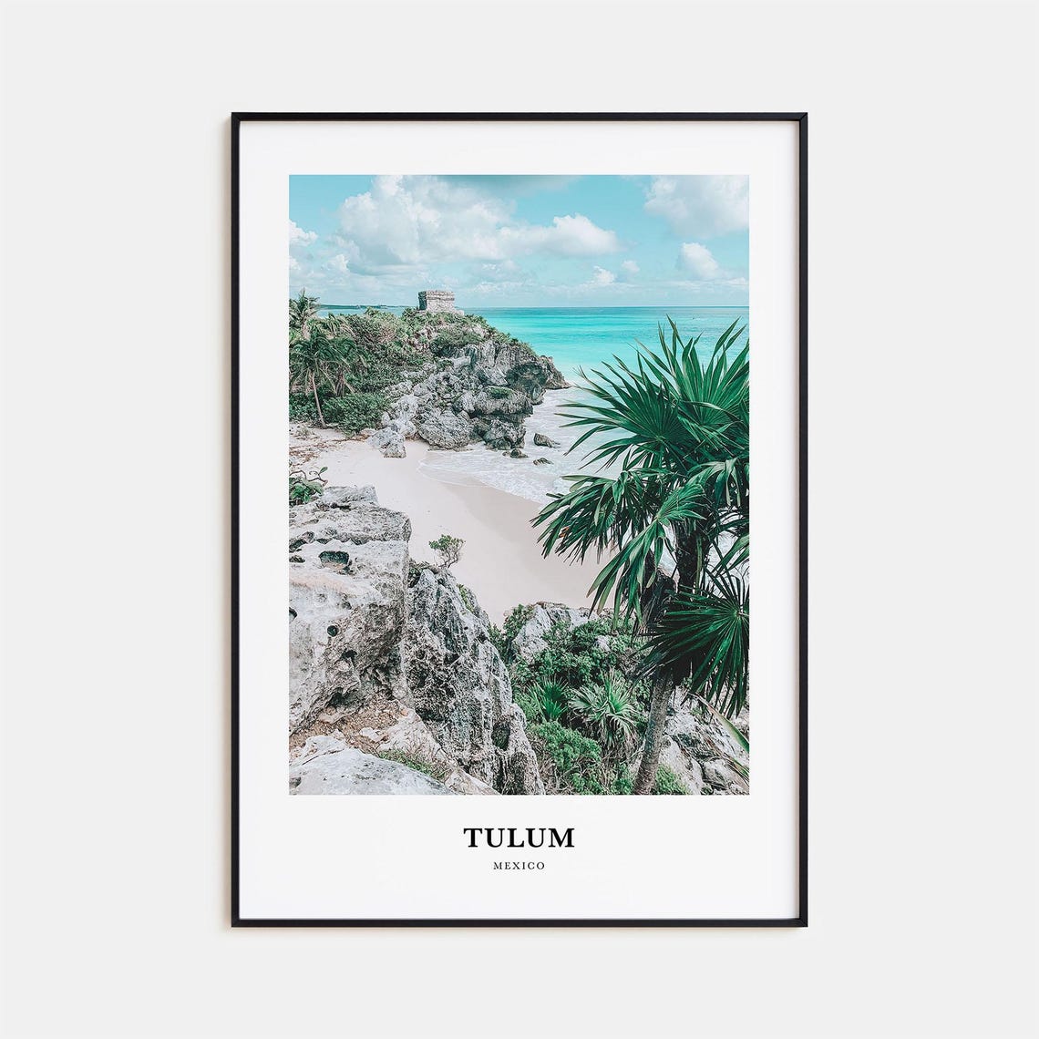 Tulum Mexico Mayan Ruins Beach Cliffs Palms Caribbean Photo Print