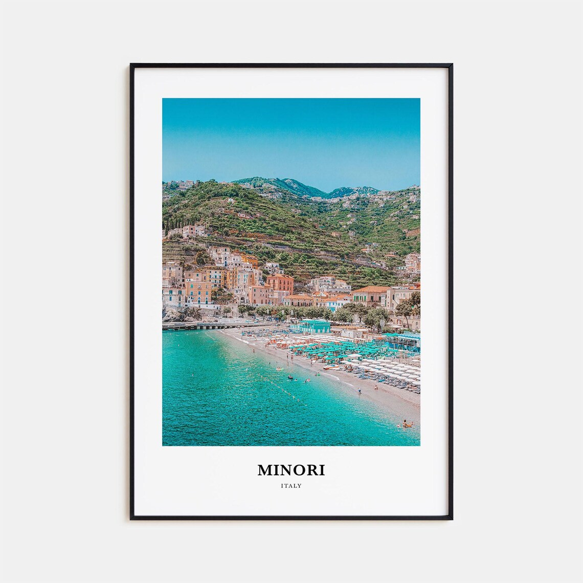 Minori Italy Travel Poster, Photo Map Wall Art