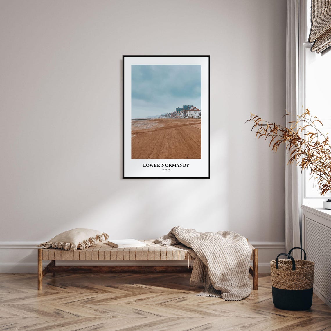 Lower Normandy France Sandy Beach Coastline Windswept Shore Poster - Image 3