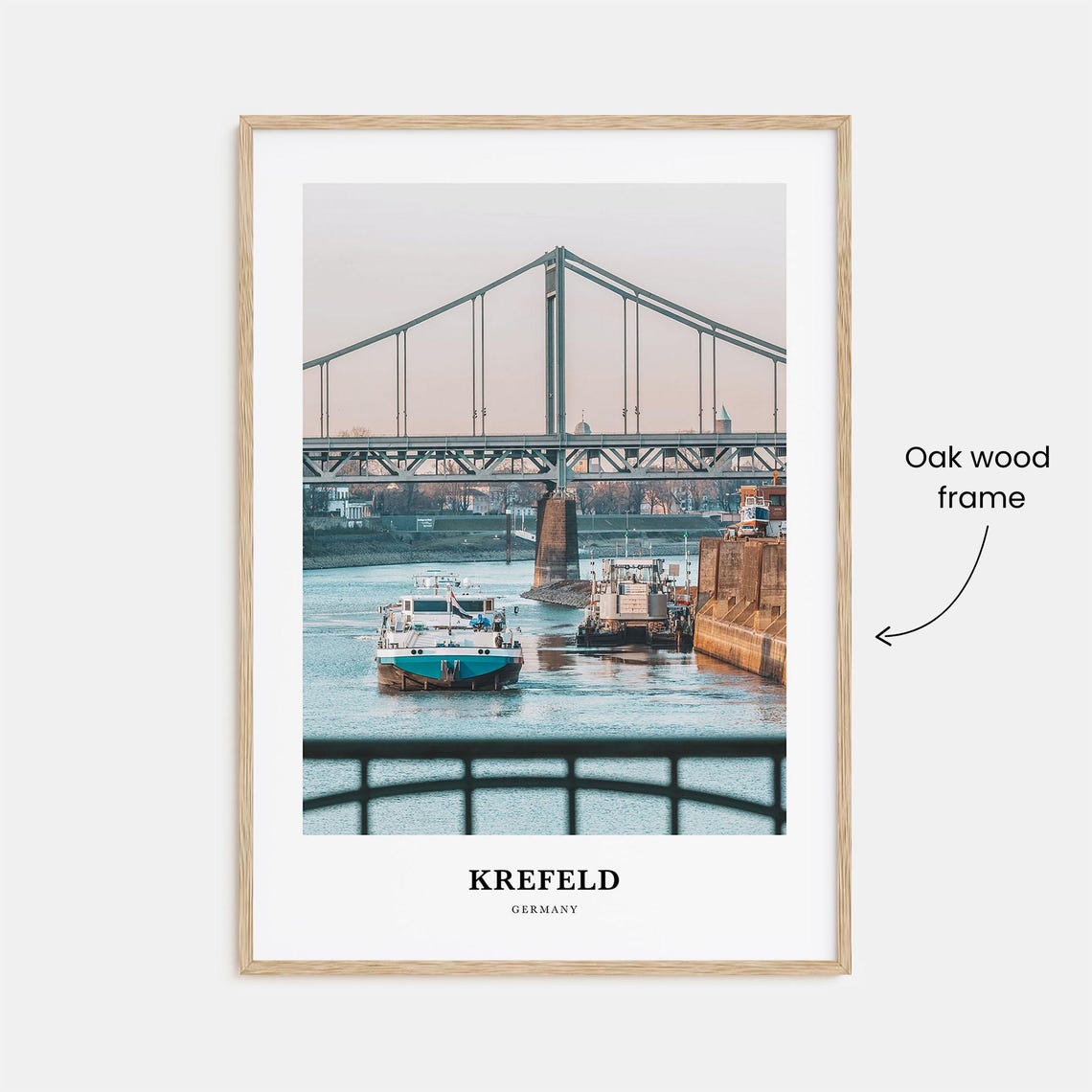 Krefeld Germany Rhine Bridge River Barge Passing Photo Poster - Image 3