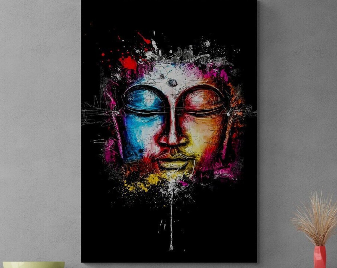 Colorful Buddha Face Graffiti Paint Splashes Street Art Spiritual Poster - Image 3
