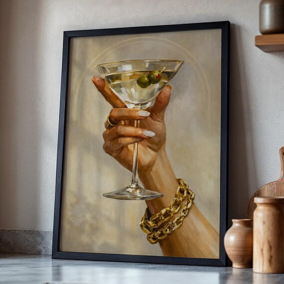 Martini Glass Hand Olive Cocktail Elegant Gold Bracelet Poster