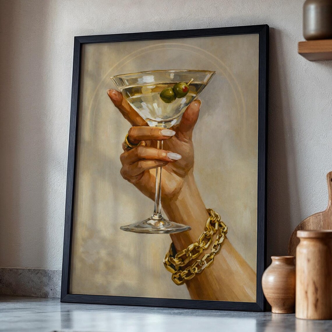 Martini Glass Hand Olive Cocktail Elegant Gold Bracelet Poster