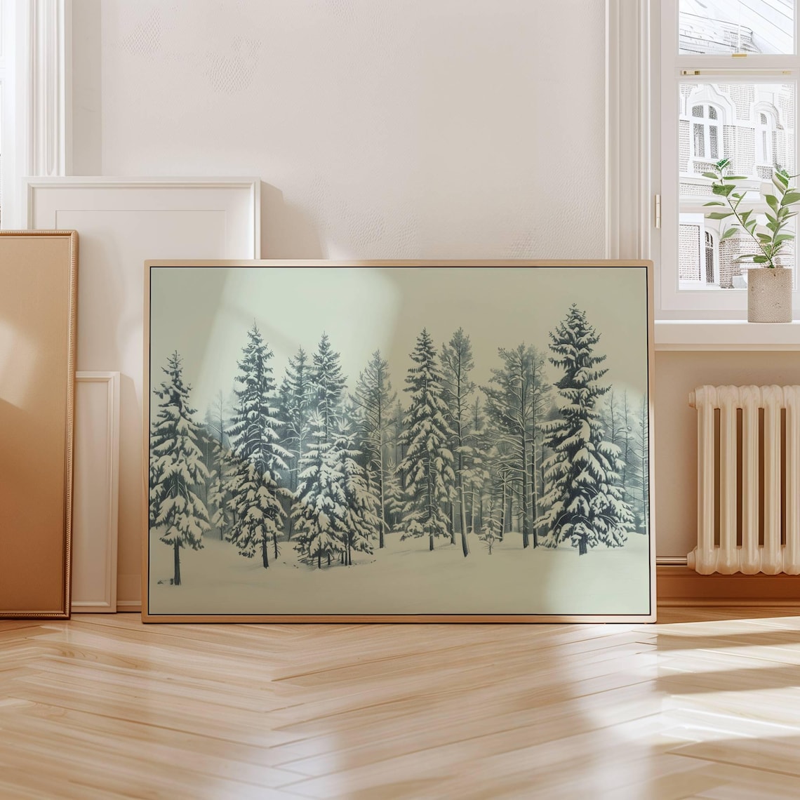 Vintage Pine Tree Winter Forest Art Print, Christmas Decor - Image 3
