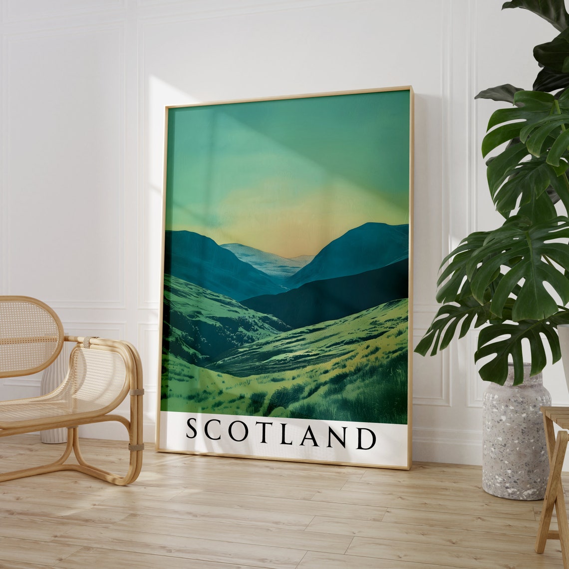 Scotland Teal Green Valley at Dusk Mountain Landscape Poster - Image 2