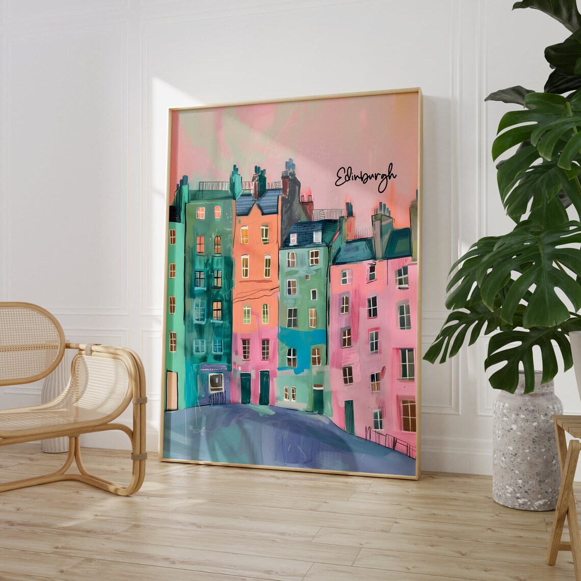 Bright Edinburgh Colourful Tenements Street Scene Painting Poster - Image 4