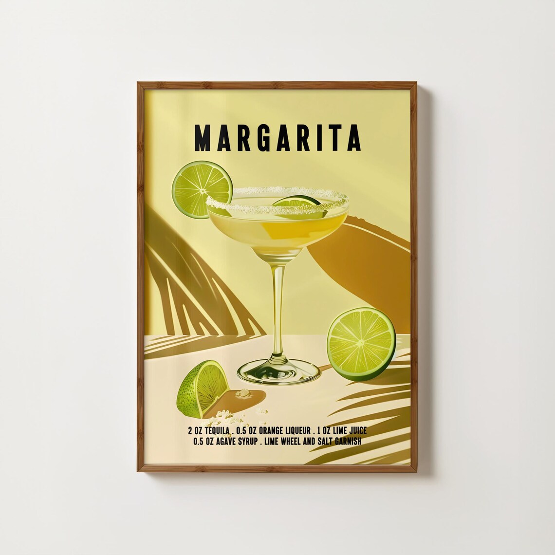 Margarita Cocktail Recipe Sunny Yellow Retro Bar Cart Poster
