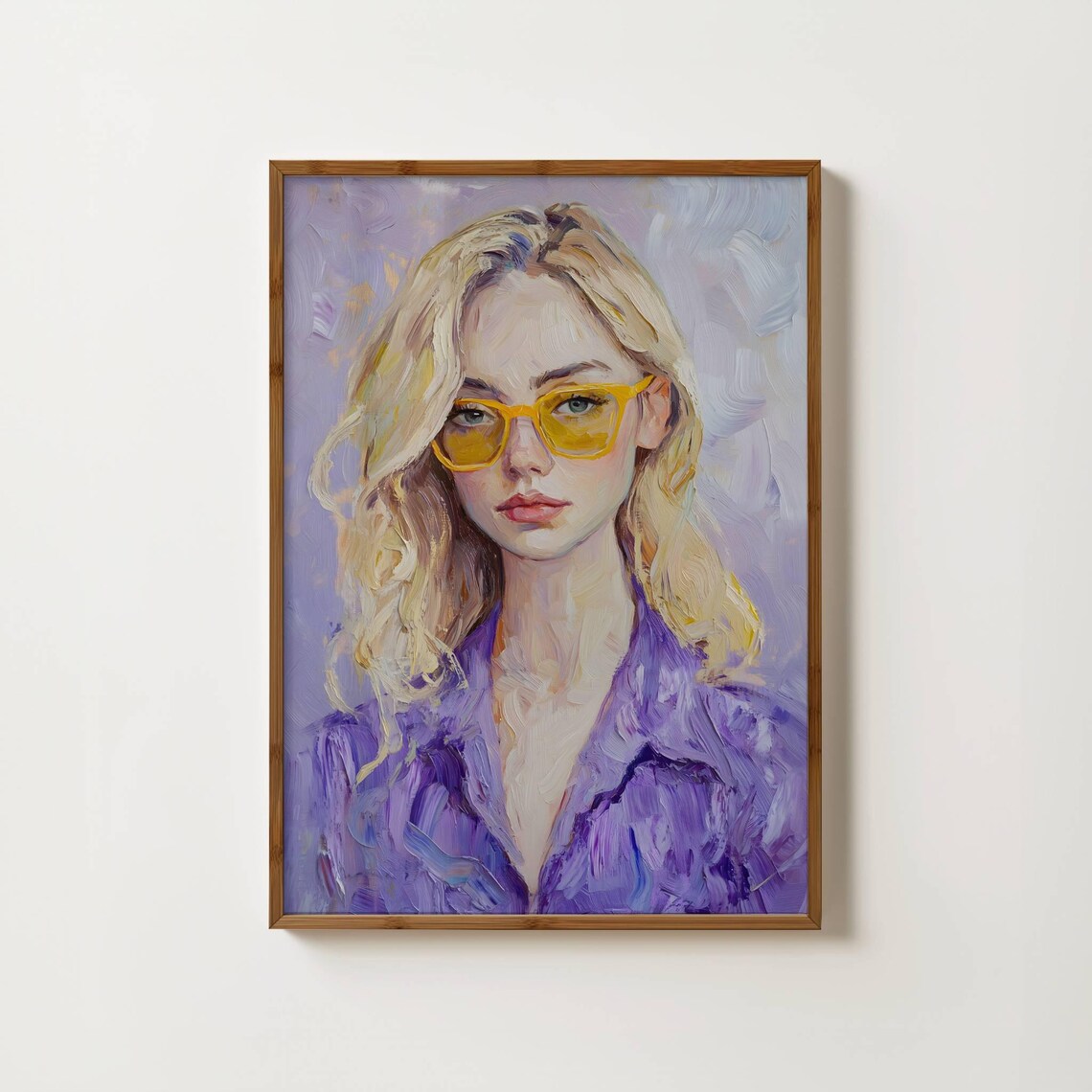 Woman In Purple Top With Yellow Glasses Modern Portrait Art Print