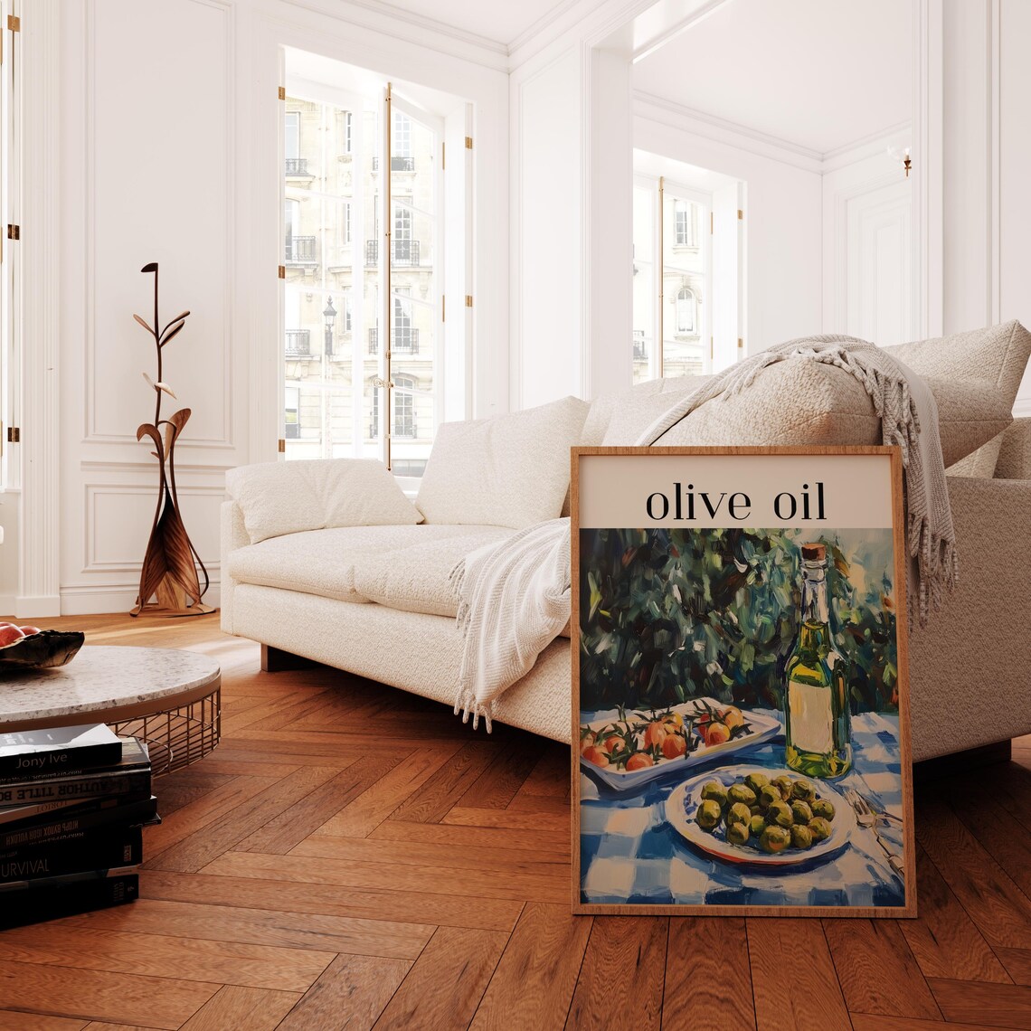 Olive Oil Bottle and Olives Mediterranean Kitchen Still Life Poster - Image 4