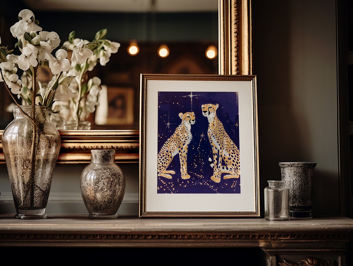 Two Cheetahs Beneath A Glittering Starry Night Sky Decorative Poster - Image 3