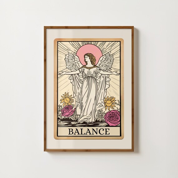 Balance Angel Tarot Card Spiritual Pink Rose Mystical Poster