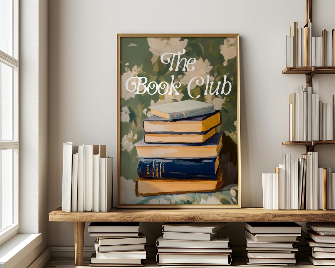 The Book Club Quote Over Stack Of Books Vintage Style Art Poster - Image 4