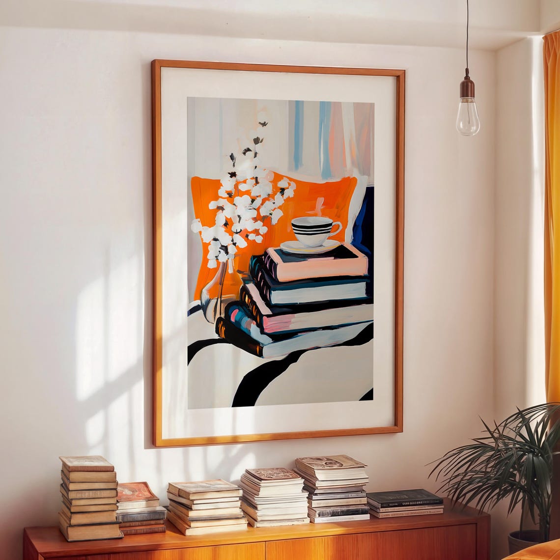 Stack Of Books With Coffee Cup Cozy Reading Corner Art Print - Image 3
