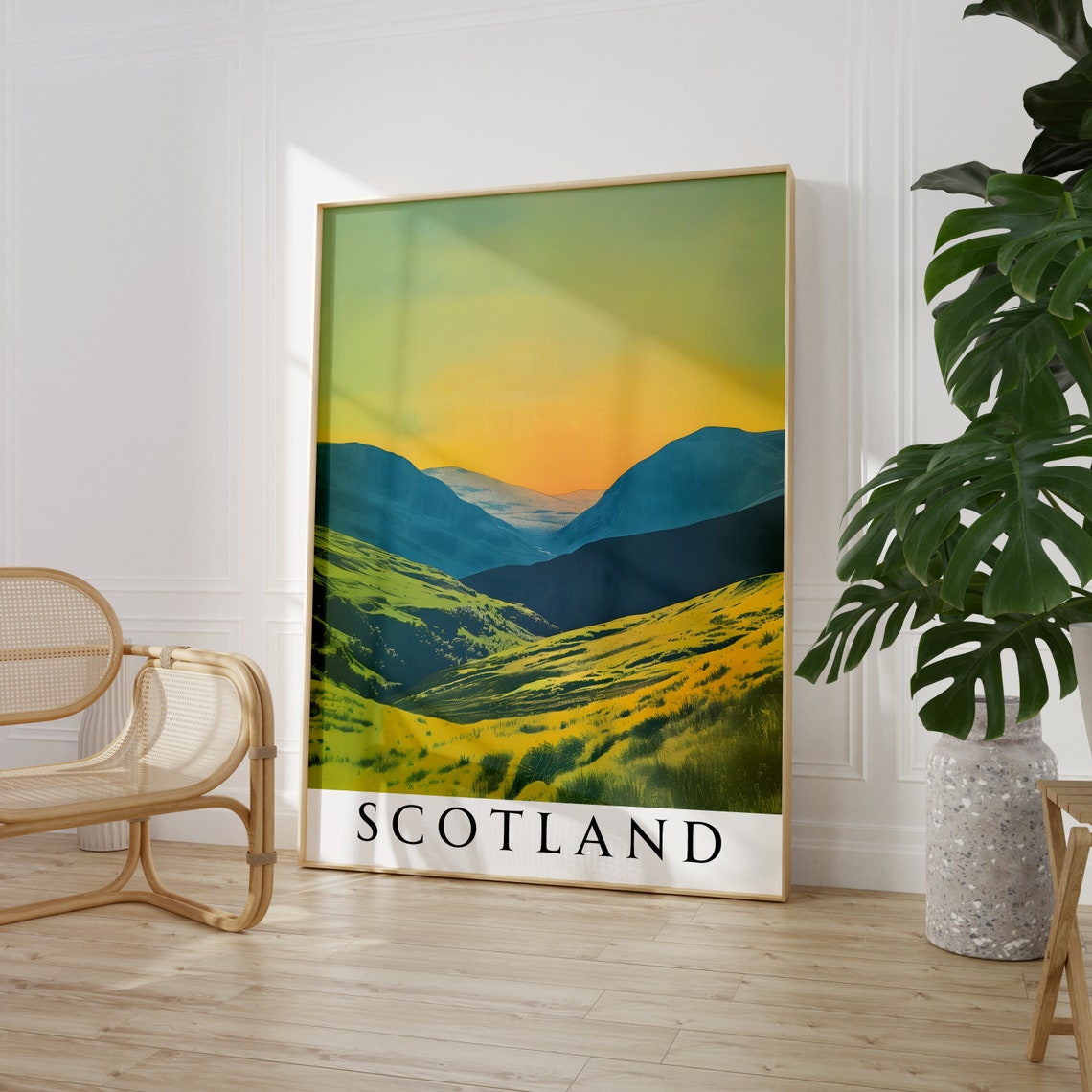 Scotland Golden Sunset Valley Teal Mountain Landscape Poster - Image 2