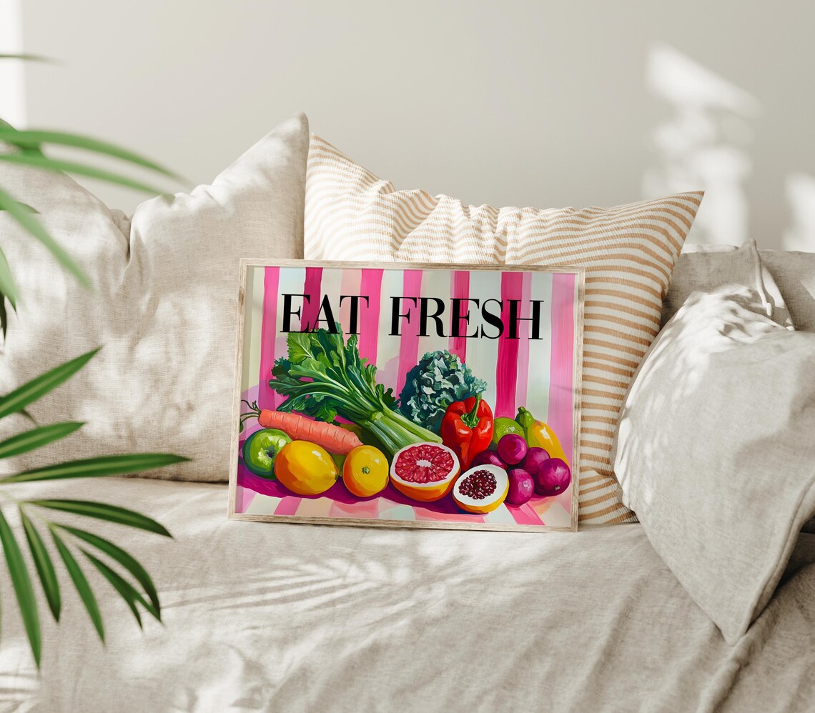 Eat Fresh Food Print Fruit Market Wall Art Vegetable Painting Farmhouse Kitchen Decor Seasonal Eating Poster Eat Your Veggies Vegan Wall Art - Image 2