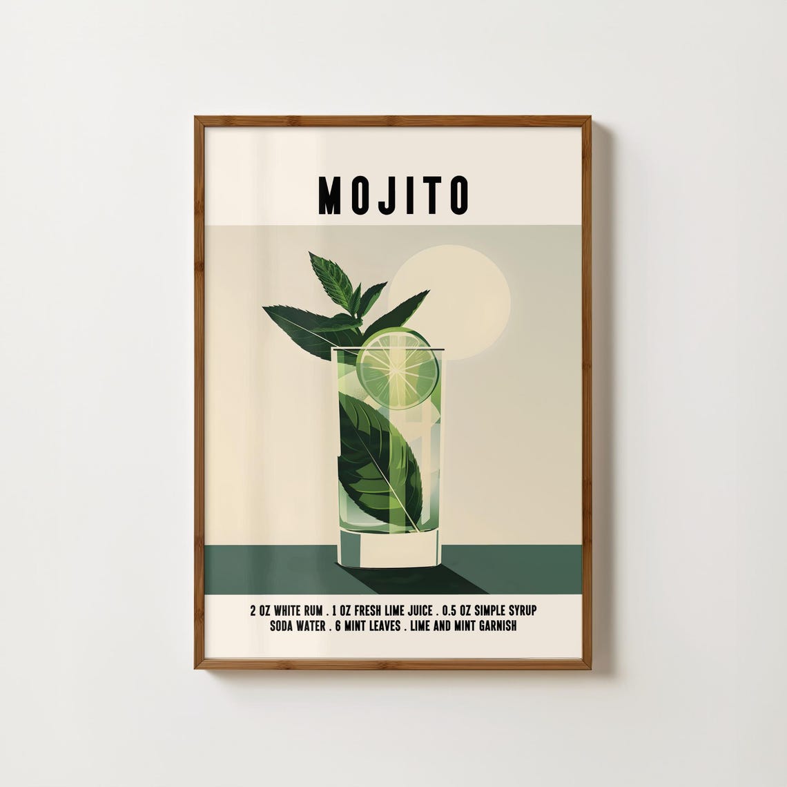 Classic Mojito Tall Cocktail Recipe With Mint Leaves Lime Wedge Poster