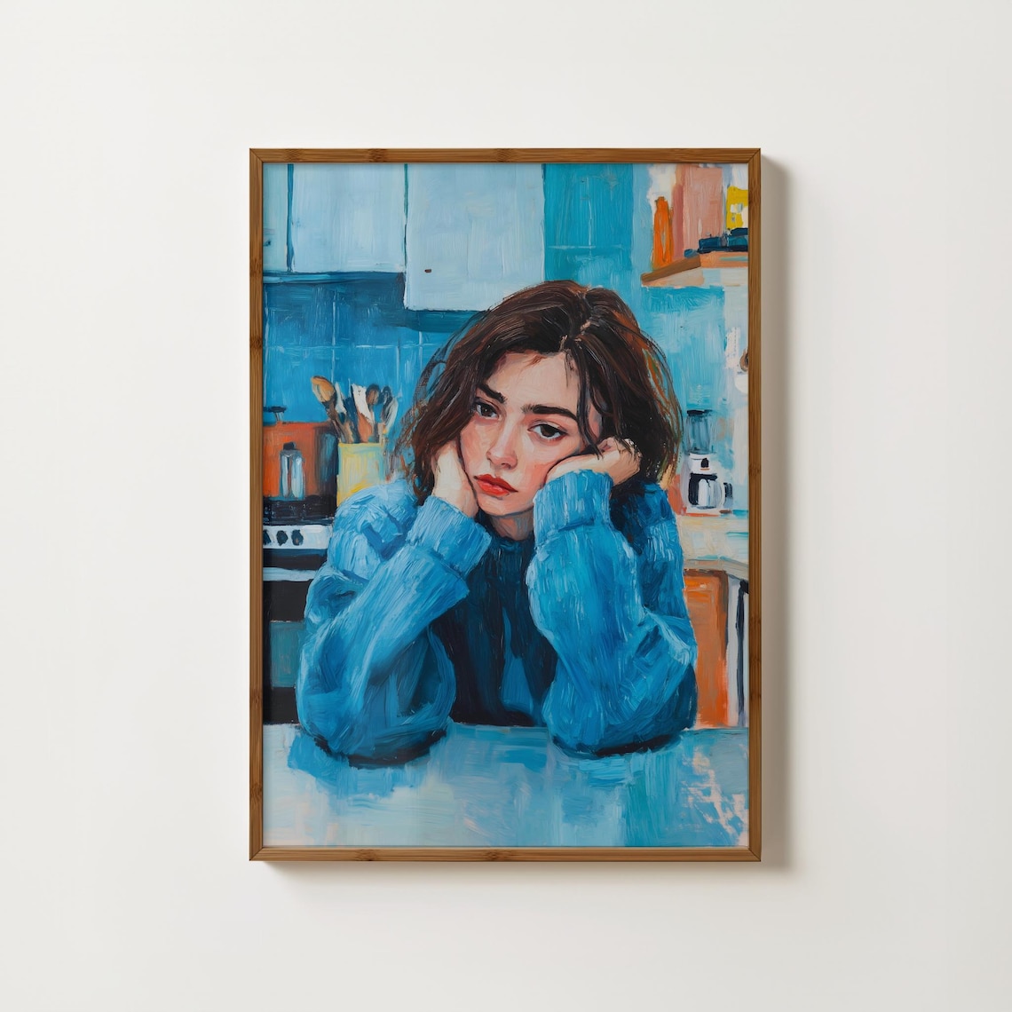 Girl In Blue Jumper Kitchen Portrait Contemporary Art Poster
