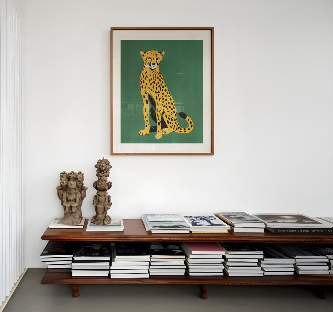 Green Cheetah Wall Art Print, Eclectic Bohemian - Image 3