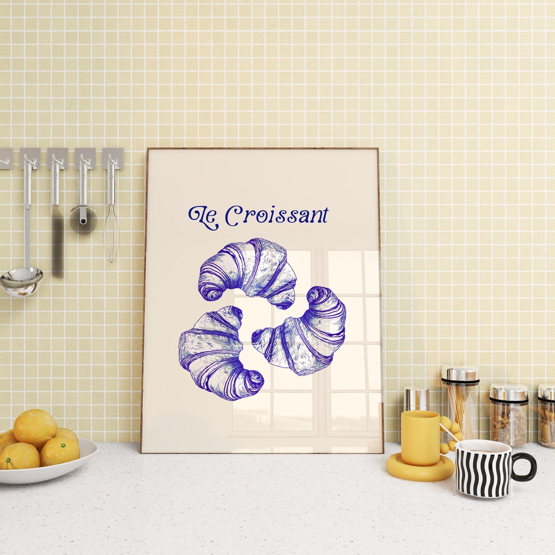 Le Croissant Blue Ink Bakery Illustration French Pastry Poster - Image 3