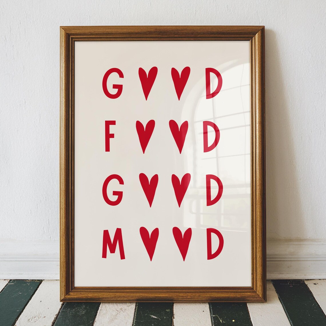 Good Food Good Mood Red Sweet Heart Kitchen Quote Wall Art Poster