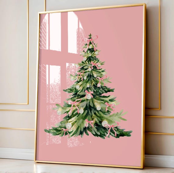 Coquette Christmas Tree Print With Bows Girly Love Shack Preppy Dopamine