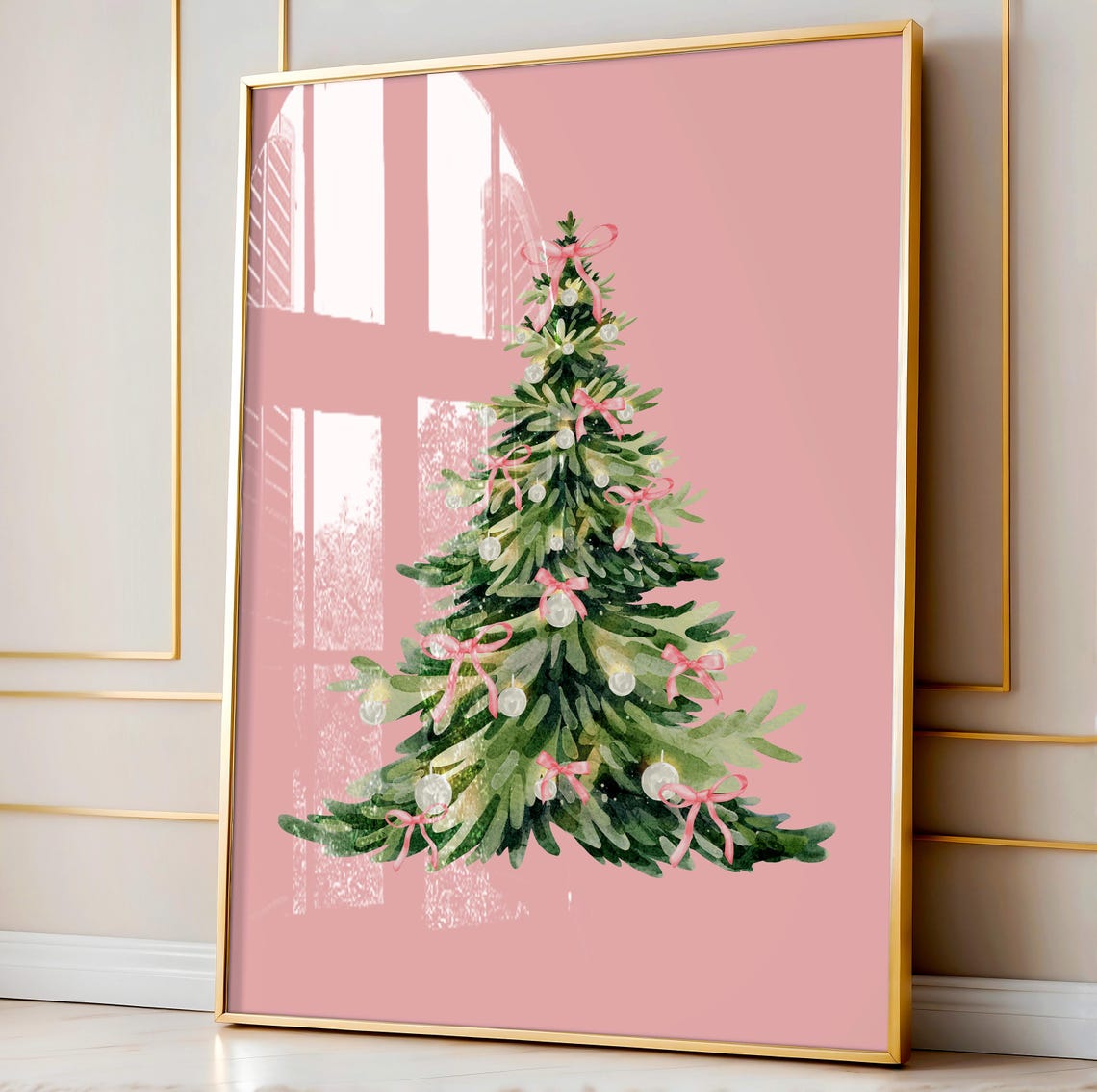 Coquette Christmas Tree Print With Bows Girly Love Shack Preppy Dopamine