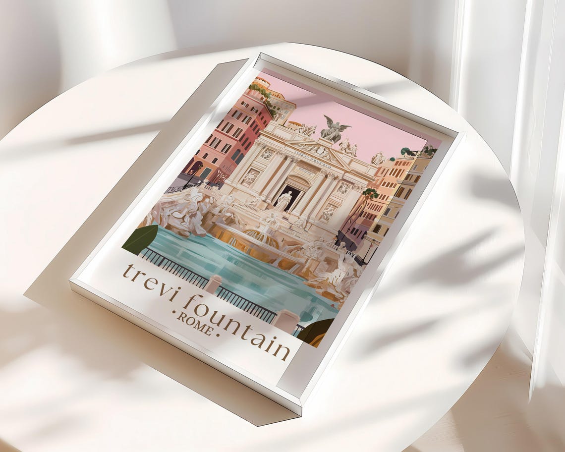 Trevi Fountain Rome Travel Poster Italian Landmark Art Historic Fountain Print Rome Travel Decor Italy Getaway Gift - Image 3