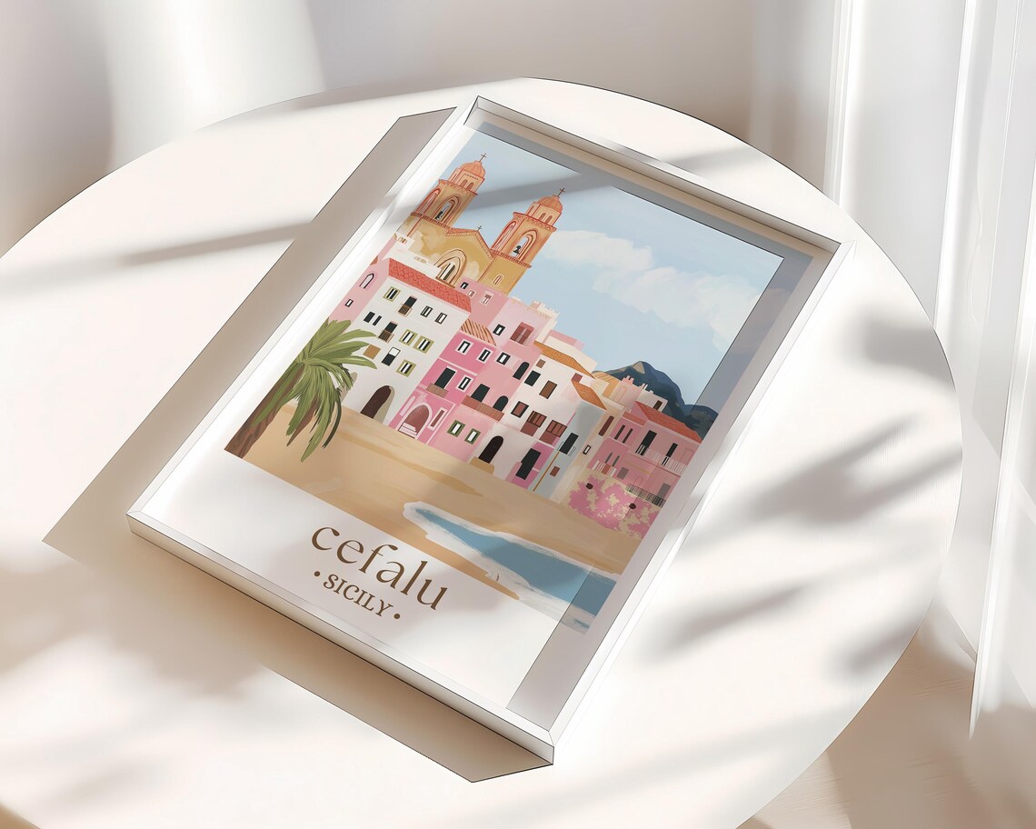 Cefalu Sicily Beach Travel Poster, Mediterranean - Image 3