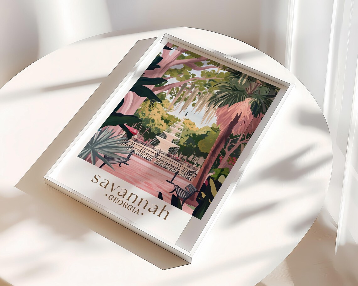 Savannah Georgia Travel Poster, Forsyth Fountain - Image 3