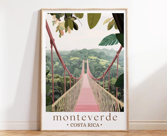 Monteverde Costa Rica Travel Poster Cloud Forest Print Scenic Jungle Wall Art Tropical Escape Decor Gift
