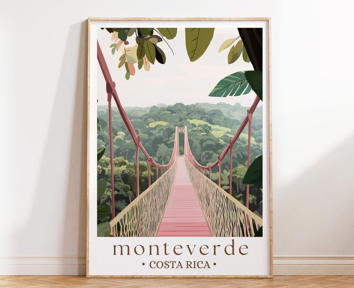 Monteverde Costa Rica Cloud Forest Suspension Bridge Travel Poster