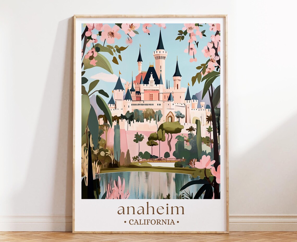 Anaheim California Fairytale Castle Blossoms Dream Travel Poster