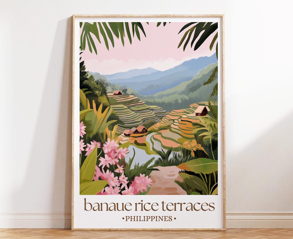 Banaue Rice Terraces Philippines Lush Mountain Travel Poster Art