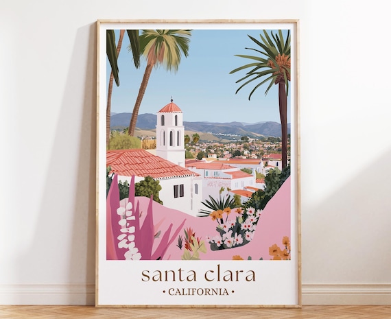 Santa Clara California Poster Mission Bell Tower Palm Town Hills View