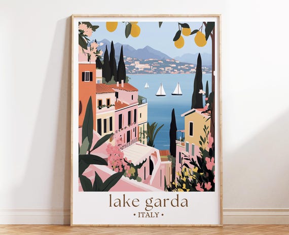 Lake Garda Italy Illustrated Travel Poster