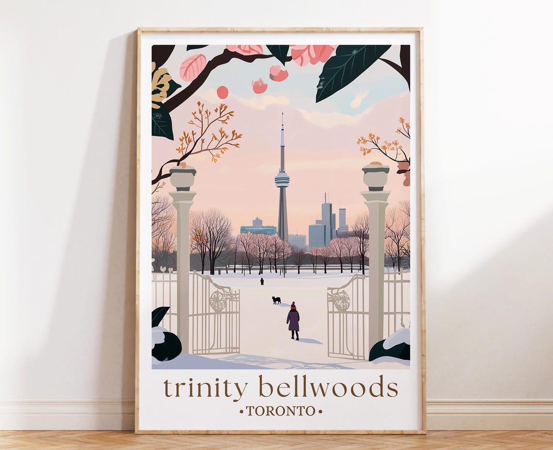 Trinity Bellwoods Toronto Cherry Snow Park CN Tower Winter Poster