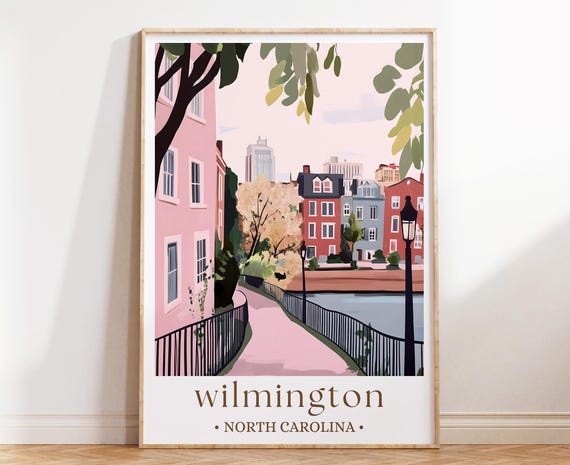 Wilmington North Carolina Poster Coastal Travel Print Southern Charm Art Riverfront City Illustration Nautical Wall Decor