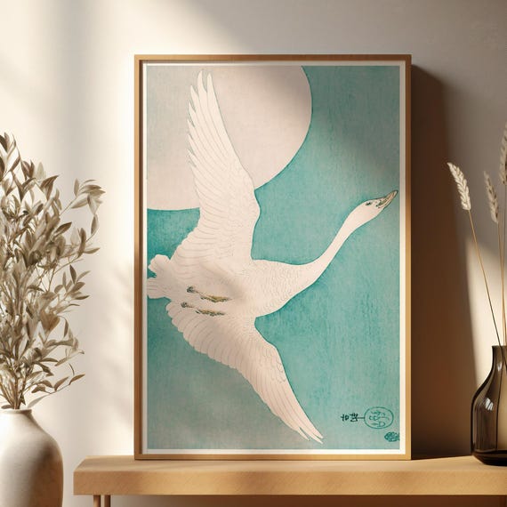 Japandi Wall Art Soft Blue Bird Print Minimalist Home Decor